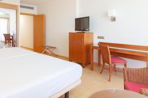 卡内拉岛Playamarina的酒店客房配有一张床、一张书桌和一台电视。