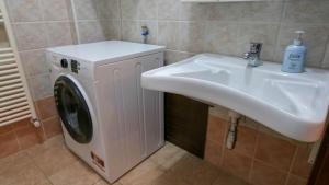 奥列纳Casa Pia的浴室内配有白色水槽和洗衣机。