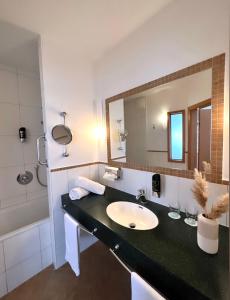 施泰格斯巴赫Landhotel Stegersbach的一间带水槽和镜子的浴室