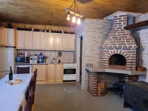 巴塔克Вила Вайлин的厨房配有砖炉。