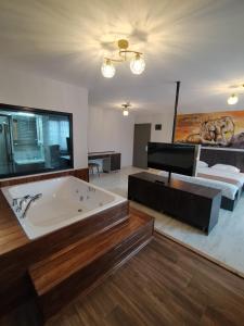 埃迪尔内SAR-PER Hotel的带浴缸和床的大型浴室