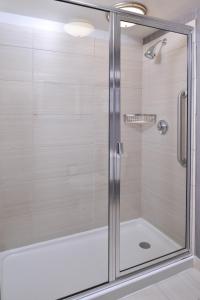 苏万尼亚特兰大苏万尼万怡酒店的浴室里设有玻璃门淋浴