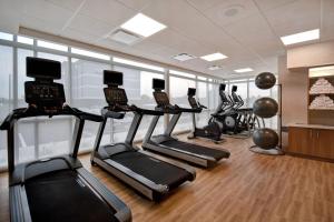 霍兰SpringHill Suites Holland的一间健身房,里面配有几台跑步机