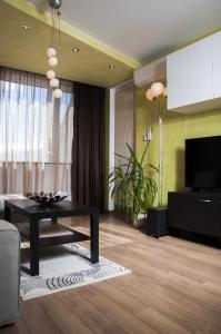 索非亚DERELLI Deluxe and DERELLI Adorable apartments的客厅配有桌子和平面电视。