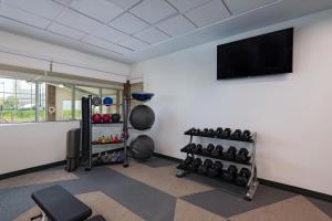 斯普林瓦利Element Spring Valley的一间健身房,配有哑铃和一台平面电视