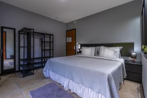 里约达斯弗洛雷斯Kings International Hotel的卧室配有一张白色大床和镜子