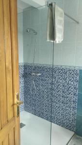 AlmogíaB&B Casa Sarandy的浴室里设有玻璃门淋浴