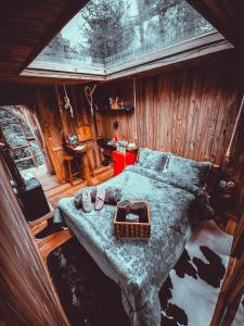 蒙特韦尔迪Cabana da Árvore - ForestPlace的小木屋内一间卧室,配有一张大床