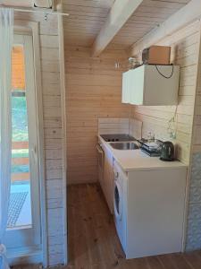 新瓦罗什ZlatAir Eco Chalet的厨房配有水槽和洗衣机
