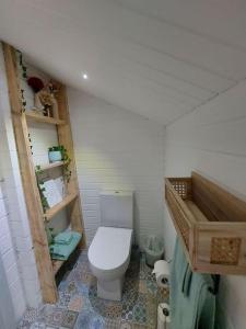 TromraSeafield Cabin的一间小浴室,内设卫生间