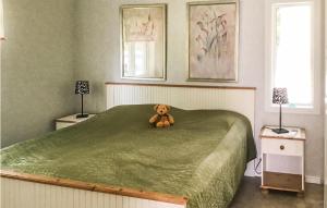 FröviGorgeous Home In Frvi With House Sea View的卧室床上的泰迪熊