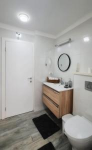 提比里亚Ben house的一间带卫生间、水槽和镜子的浴室