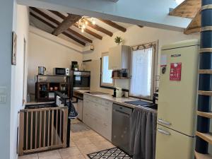 Châteauneuf-de-GadagneTerrasse, panoramique的厨房配有冰箱和炉灶。 顶部烤箱