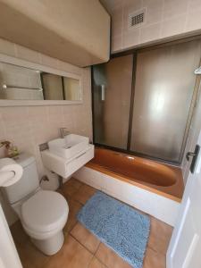 马盖特Uvongo cabanas的浴室配有卫生间、盥洗盆和淋浴。