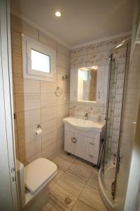 帕莱欧卡斯提撒Niky's cottage的浴室配有卫生间、盥洗盆和淋浴。