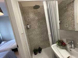 比萨Dal Ciandri的带淋浴、水槽和镜子的浴室