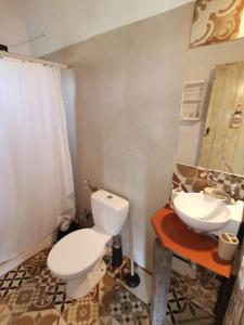 塞拉纳镇Casa CALMA en Villa Serrana的一间带卫生间和水槽的浴室