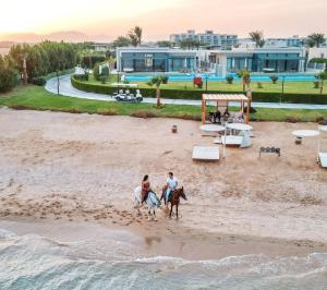 赫尔格达Rixos Premium Magawish Suites and Villas- Ultra All-Inclusive的两个人在海滩上骑马