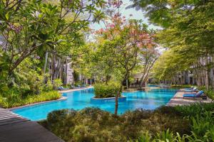 努沙杜瓦巴厘岛努沙杜瓦万怡度假酒店的一座绿树成荫的游泳池