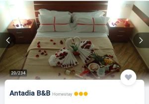 巴勒莫Antadia的一间酒店客房,床上摆放着鲜花