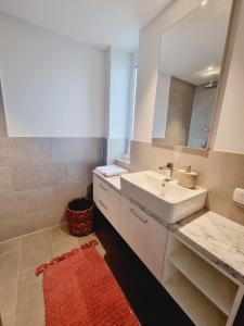 美因河畔法兰克福SKY HOME的一间带水槽和镜子的浴室