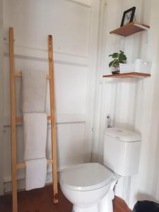 新加拉惹A Container Smart Stay的一间带白色卫生间和架子的浴室