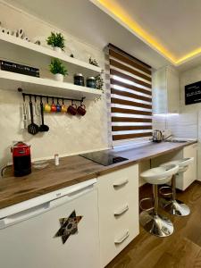 尼克希奇Apartment Lena Niksic的厨房配有白色橱柜和柜台。