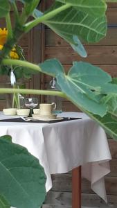 GitsB&B Bergdal的一张带两个杯子的白色桌子和植物