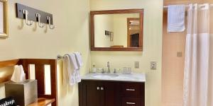 加利纳Hawk Valley Retreat & Cottages的一间带水槽和镜子的浴室