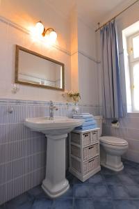 吕本瑙Spree Chalet - adults only的一间带水槽、卫生间和镜子的浴室