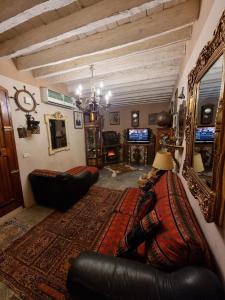 托泽尔Dar El Sultan Tozeur的带沙发和镜子的客厅