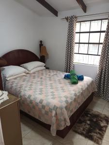 圣詹姆斯Lendal APT的一间卧室配有一张带绿毛巾的床