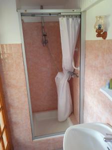 LangeacLA BOURZEDE的浴室内配有淋浴帘。