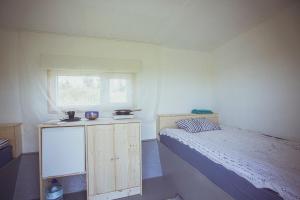 VarnjaLake Peipsi boathouses的一间小卧室,配有床和窗户