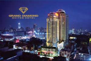 曼谷曼谷晶钻大饭店的享有城市天际线的美景。