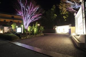 京都Hotel La Siesta (Adult Only)的树上灯火的一条空的街道