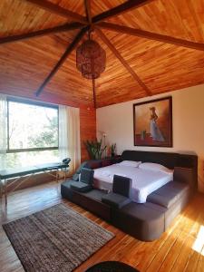 蒙特苏马Finca Los Caballos Montezuma的一间卧室设有一张大床和一个大窗户