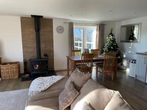 Swanton MorleyThe Lambing Lodge的带沙发和圣诞树的客厅