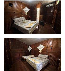 Careiro da VárzeaAmazon Gero Tours的两张照片,房间内有两张床