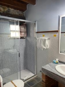 桑提亚纳德玛Posada La Llosa de Viveda - Adults Only的带淋浴、卫生间和盥洗盆的浴室