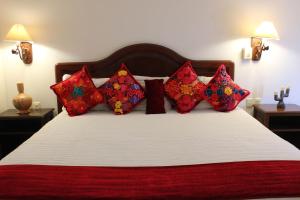 瓦哈卡市安缇格福廷酒店的一间卧室配有红色枕头的床