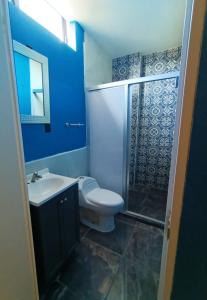 TlatlauquitepecSuite Aries的浴室配有卫生间、盥洗盆和淋浴。
