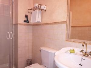 圣地亚哥－德孔波斯特拉Casa rural osvilares的浴室配有卫生间、盥洗盆和淋浴。