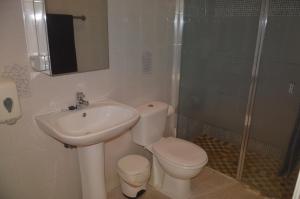 巴列埃尔莫索Apartamentos Playa Azul的浴室配有卫生间、盥洗盆和淋浴。