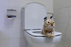 马塔拉斯卡尼亚斯科托大酒店的坐在卫生间里的一个动物塞满了东西