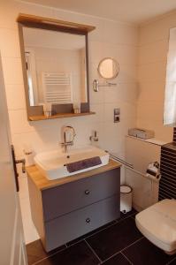 乌埃克尔明德AnaCapri Gästehaus Lugano的一间带水槽和卫生间的浴室