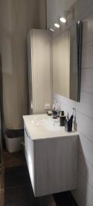 圣布里文莱丝皮恩chez fifi的浴室设有白色水槽和镜子