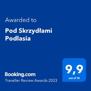 谢米亚蒂切Pod Skrzydłami Podlasia的手机的屏幕,上面有给Pod skypechamroll的文本
