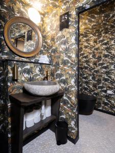 圣于尔萨讷Peanut Medieval Lodge的一间带水槽和镜子的浴室