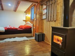 科雷尼察Holiday Home La Sierra的一间卧室配有一张床和一个燃木炉子